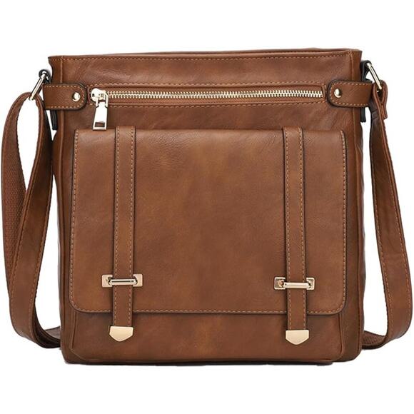 Women's Vegan Leather Crossbody Brown - Chic, Multi-Pocket, Versatile & Stylish - Picture 7 of 7